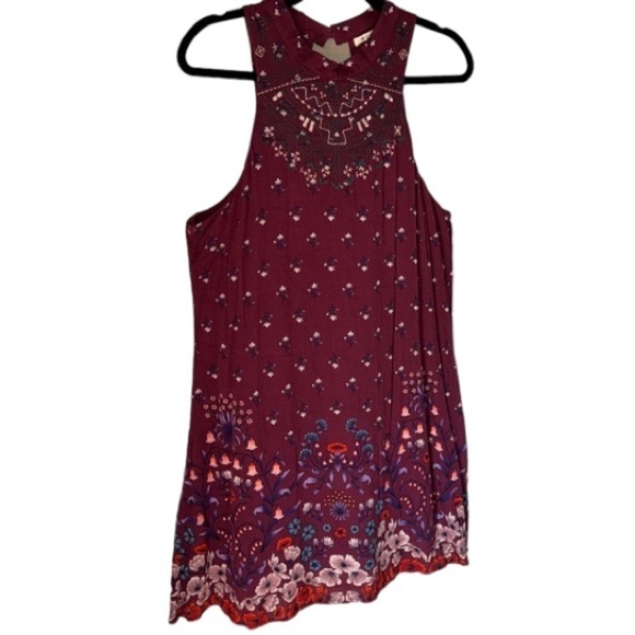 Embroidered dress Miami floral Francesca’s store large sleeveless burgundy - Picture 1 of 7